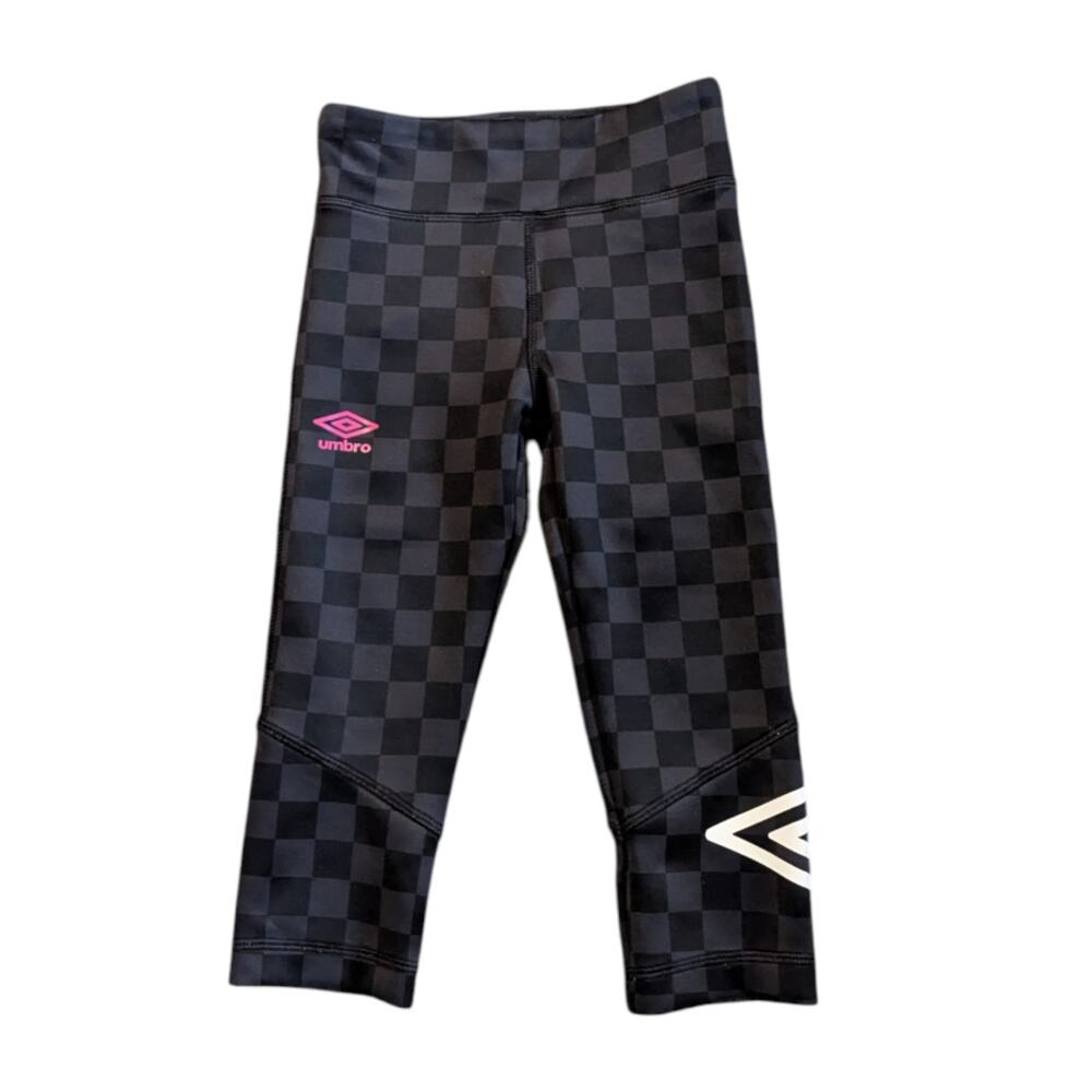 UMBRO Girls Small 6/6X Black Checkerboard Athletic Stretchy Soccer Logo Leggings